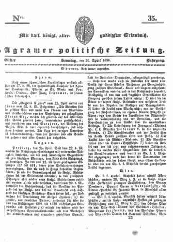 Agramer politische Zeitung : 11,35(1836) / Verlager und Redacteur Franz Stauduar und Ferd. Rosenau.