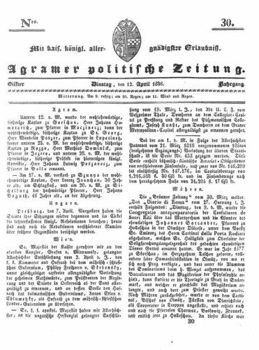 Agramer politische Zeitung : 11,30(1836) / Verlager und Redacteur Franz Stauduar und Ferd. Rosenau.