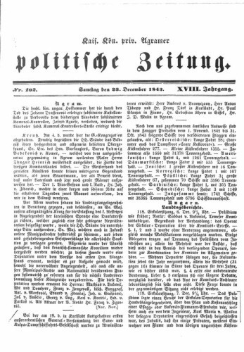 Agramer politische Zeitung : 18,102(1843) / Verlager und Redacteur Franz Stauduar und Ferd. Rosenau.