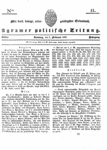 Agramer politische Zeitung : 11,11(1836) / Verlager und Redacteur Franz Stauduar und Ferd. Rosenau.