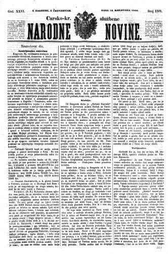 Carsko-kr. službene narodne novine : 26,188(1860)  / odgovorni učrednik Dr. Demeter.
