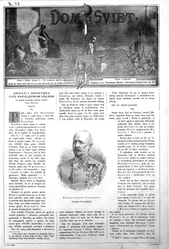 Dom i sviet  : ilustrovani list za zabavu, pouku i viesti o dnevnih dogadjajih, javnom i družtvenom životu, umjetnosti i znanosti, trgovini, obrtu, glazbi i kazalištu : 13,22(1900) / urednik Stjepan Kugli.