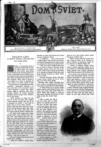 Dom i sviet  : ilustrovani list za zabavu, pouku i viesti dnevnih dogadjajih, javnom i družtvenom životu, umjetnosti i znanosti, trgovini, obrtu, glasbi i kazalištu : 15,2(1902) / urednik Stjepan Kugli.