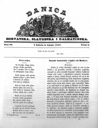 Danica horvatska, slavonska i dalmatinska : 10,23(1844)  / učrednik Ljudevit Gaj.
