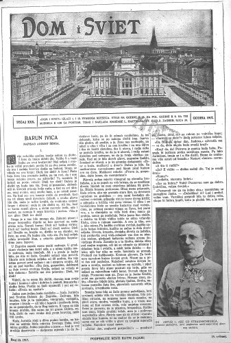 Dom i sviet  : ilustrovani list za zabavu, pouku i viesti dnevnih dogadjaja, javnom i društvenom životu, umjetnosti i znanosti, trgovini, obrtu, glazbi i kazalištu : 30,10(1917) / za uredničtvo odgovara privremeno M. Lovrenčević.