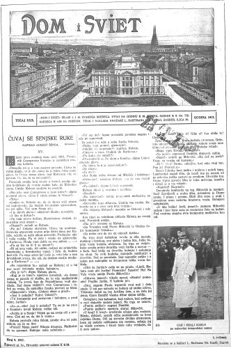 Dom i sviet  : ilustrovani list za zabavu, pouku i viesti dnevnih dogadjaja, javnom i društvenom životu, umjetnosti i znanosti, trgovini, obrtu, glazbi i kazalištu : 30,9(1917) / za uredničtvo odgovara privremeno M. Lovrenčević.