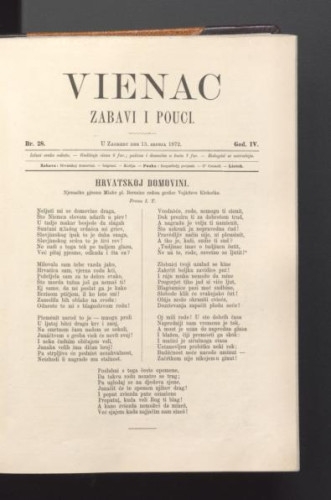 Vienac : zabavi i pouci. : 4,28(1872) / urednik Franjo Marković.