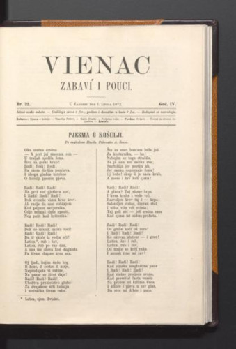 Vienac : zabavi i pouci. : 4,22(1872) / urednik Franjo Marković.