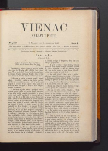 Vienac : zabavi i pouci. : 1,43(1869) / urednik Gjuro Deželić.