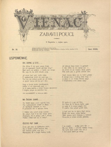 Vienac : zabavi i pouci. : 32,35(1900) / uredjuje Gjuro Arnold.
