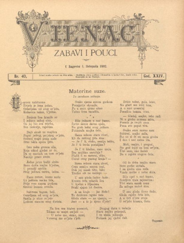 Vienac : zabavi i pouci. : 24,40(1892) / uredjuju V. Klaić i M. Maravić.