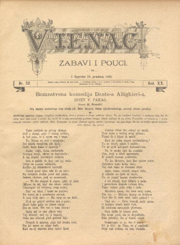 Vienac : zabavi i pouci. : 20,52(1888) / uredjuju V. Klaić i M. Maravić.