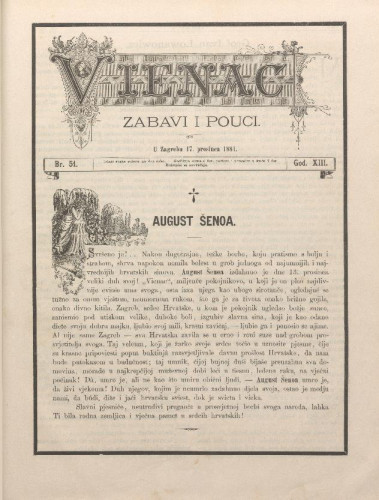 Vienac : zabavi i pouci. : 13,51(1881) / urednik Fran Folnegović.