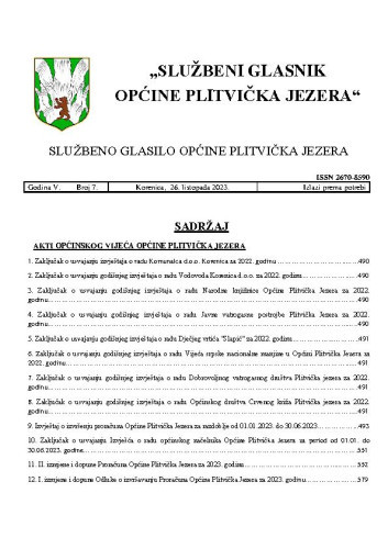 Službeni glasnik Općine Plitvička Jezera  : službeno glasilo Općine Plitvička Jezera : 5,7(2023) / glavni i odgovorni urednik Marija Vlašić.