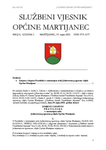 Službeni vjesnik Općine Martijanec : 1,4(2023)  / Branimir Nađ, glavni i odgovorni urednik