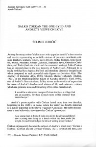 Salko Ćorkan the One-eyed and Andrić's views on love   / Želimir Juričić