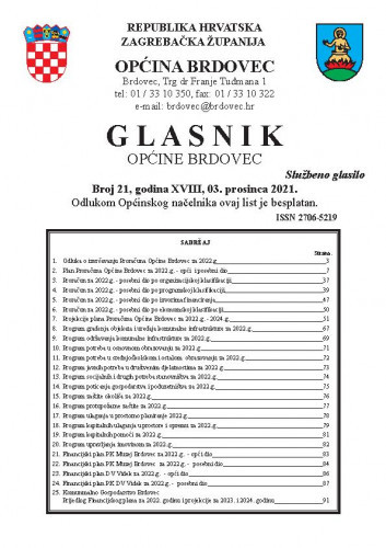 Glasnik Općine Brdovec : 18,21(2021)/ uredništvo Alen Prelec, Maja Coner i Daniel Bukovinski.