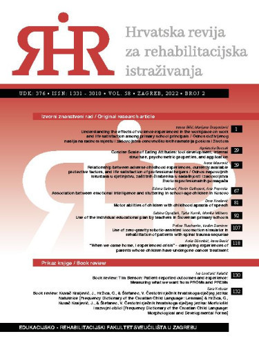 Hrvatska revija za rehabilitacijska istraživanja : 58, 2(2022)  / urednica, editor Jelena Kuvač Kraljević