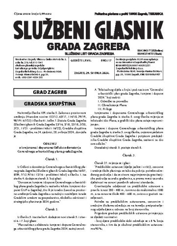 Službeni glasnik grada Zagreba : 68,17(2024)  / glavna urednica Mirjana Lichtner Kristić.