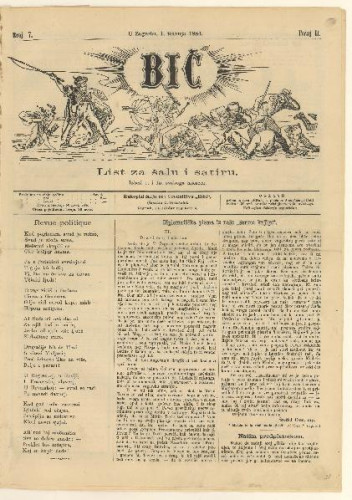 Bič   : list za šalu i satiru : 2, 7(1884)  / [odgovorni urednik Gavro Grünhut].