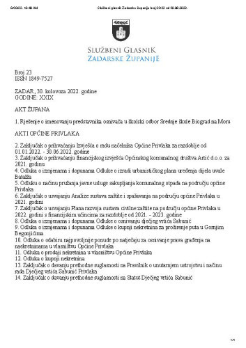 Službeni glasnik Zadarske županije : 29,23(2022) /  glavna urednica Marina Plenča Alibašić.