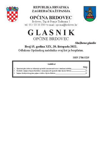 Glasnik Općine Brdovec : 19,15(2022)  / uredništvo Alen Prelec, Maja Coner i Daniel Bukovinski.