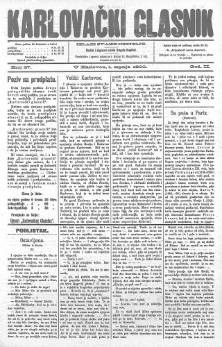 Karlovački glasnik : 2,27(1900) / odgovorni urednik Dragutin Hauptfeld.