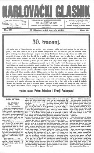 Karlovački glasnik : 2,18(1900) / odgovorni urednik Dragutin Hauptfeld.
