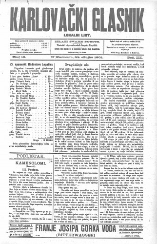Karlovački glasnik : lokalni list : 3,12(1901) / odgovorni urednik Dragutin Hauptfeld.