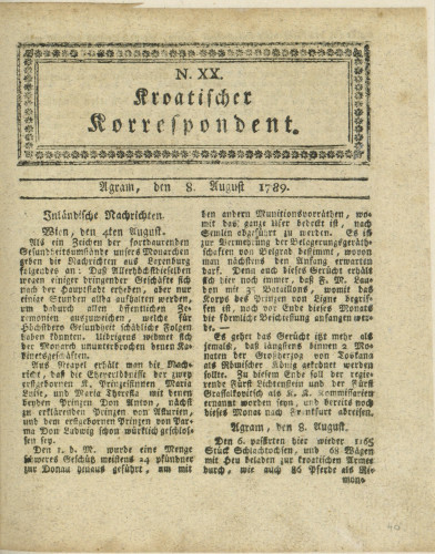 Kroatischer Korrespondent : 1,20(1789)   / [Johann Thomas].