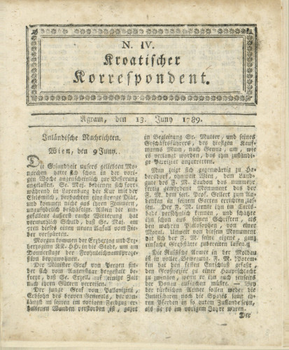 Kroatischer Korrespondent : 1,4(1789)   / [Johann Thomas].