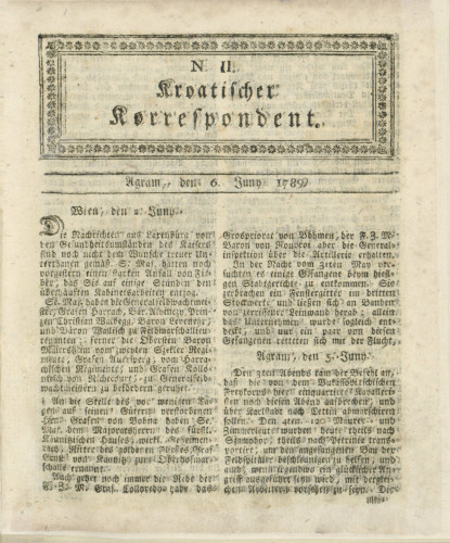 Kroatischer Korrespondent : 1,2(1789)   / [Johann Thomas].