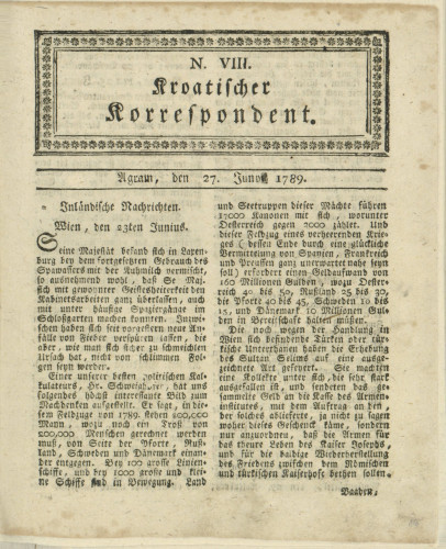 Kroatischer Korrespondent : 1,8(1789)   / [Johann Thomas].
