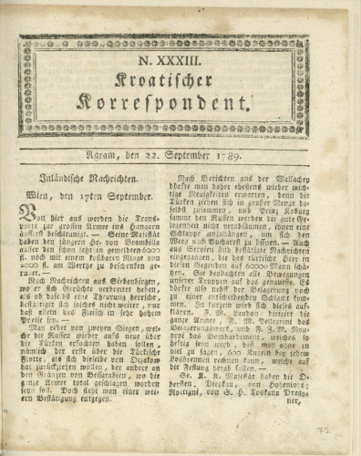Kroatischer Korrespondent : 1,33(1789)   / [Johann Thomas].