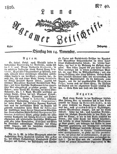 Luna Agramer Zeitschrift : 1,40(1826) / Herausgeber und Redacteurs F. S. Stauduar.