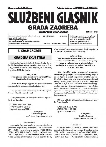 Službeni glasnik grada Zagreba : 64,33(2020) / glavna urednica Mirjana Lichtner Kristić.