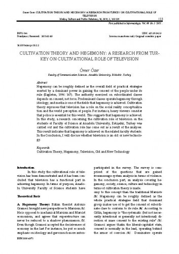 Cultivation theory and hegemony : a research from Turkey on cultivational role of television / Ömer Özer.