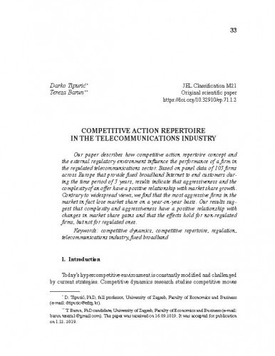 Competitive action repertoire in the telecommunications industry / Darko Tipurić, Tereza Barun.