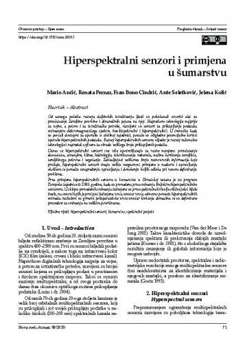 Hiperspektralni senzori i primjena u šumarstvu / Mario Ančić, Renata Pernar, Fran Bono Cindrić, Ante Seletković, Jelena Kolić.