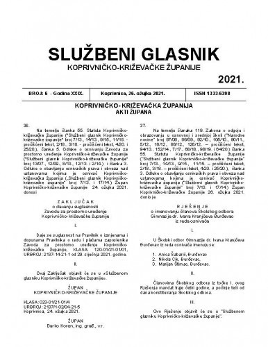 Službeni glasnik Koprivničko-križevačke županije : 29,6(2021) / glavni i odgovorni urednik Marina Horvat.