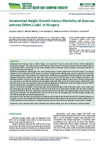 Accelerated height growth versus mortality of Quercus petraea (Matt.) Liebl. in Hungary / Krisztina Gulyás, Norbert Móricz, Ervin Rasztovits, Adrienn Horváth, Pál Balázs, Imre Berki.