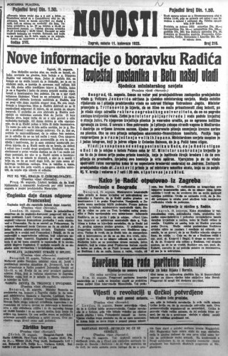 Novosti : 18,216(1923) / odgovorni urednik Lj. Z. Kara.