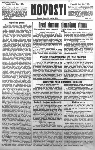 Novosti : 18,205(1923) / odgovorni urednik Lj. Z. Kara.