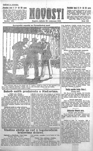 Novosti : 16,229(1921) / odgovorni urednik Lj. Z. Kara.