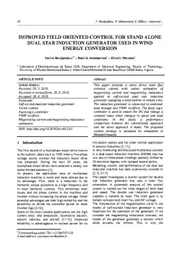 Improved field oriented control for stand alone dual star induction generator used in wind energy conversion / Rachid Abdessemed, Yacine Bendjeddou, Elkheir Merabet.