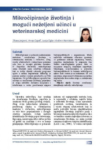 Mikročipiranje životinja i mogući neželjeni učinci u veterinarskoj medicini / Tihana Josipović, Hrvoje Capak, Lucija Ciglar, Krešimir Martinković.