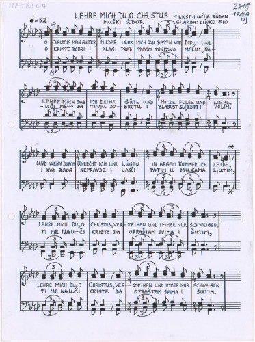 Lehre mich du, o Christus : muški zbor / glazba Dinko Fio ; tekst Lucija Rudan ; [na njemački prepjevala prof. Truda Reich].