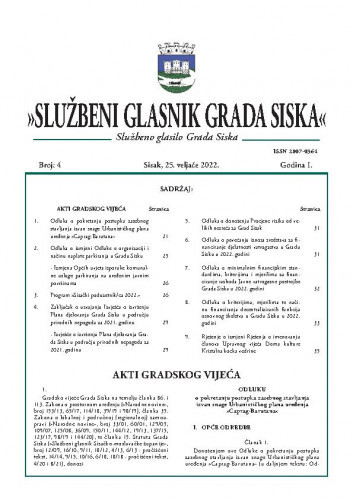 Službeni glasnik Grada Siska : službeno glasilo Grada Siska : 1,4(2022) / uredništvo Gordana Karapandža Prica ... [et al.].