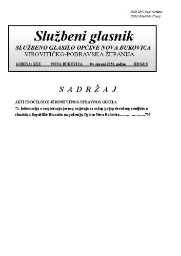 Službeni glasnik  : službeno glasilo Općine Nova Bukovica : 30,5(2023) / Općina Nova Bukovica ; odgovorni urednik Irena Stipanović.