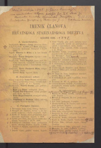 Imenik članova Hrvatskoga starinarskoga družtva god. 1896. 